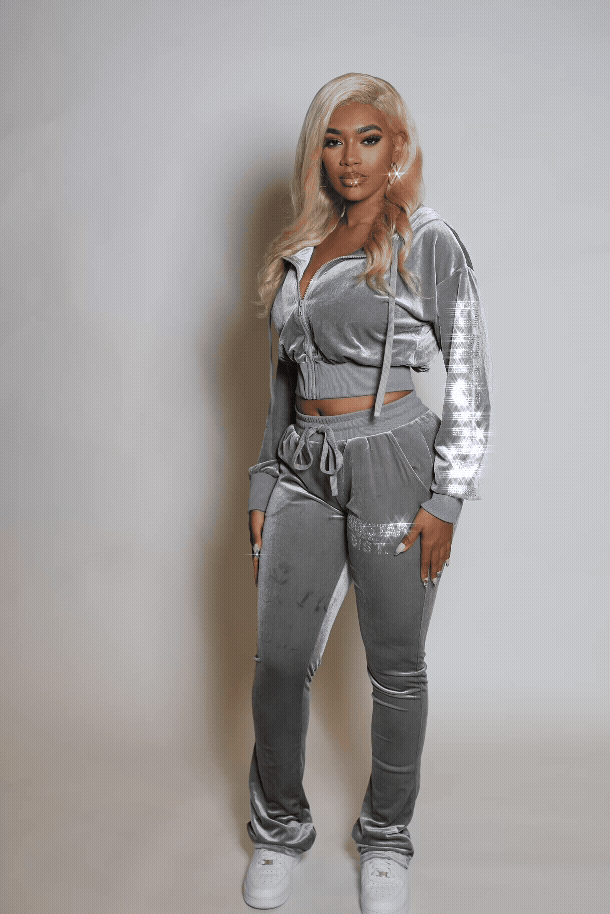 Shakura Grey Stacked Rhinestone Velour Trackset