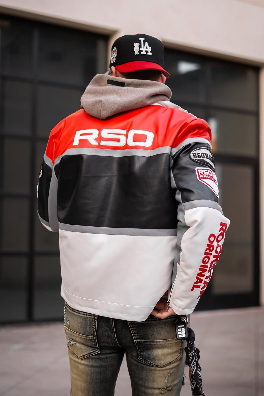 Balint Red/White Leather Moto Jacket