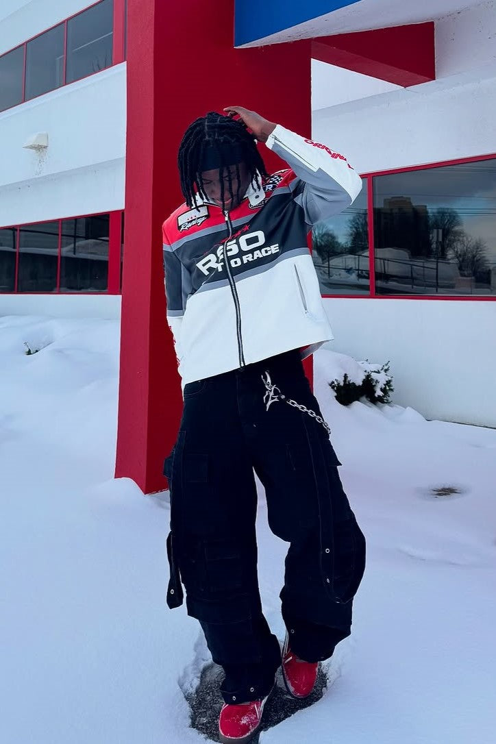 Balint Red/White Leather Moto Jacket