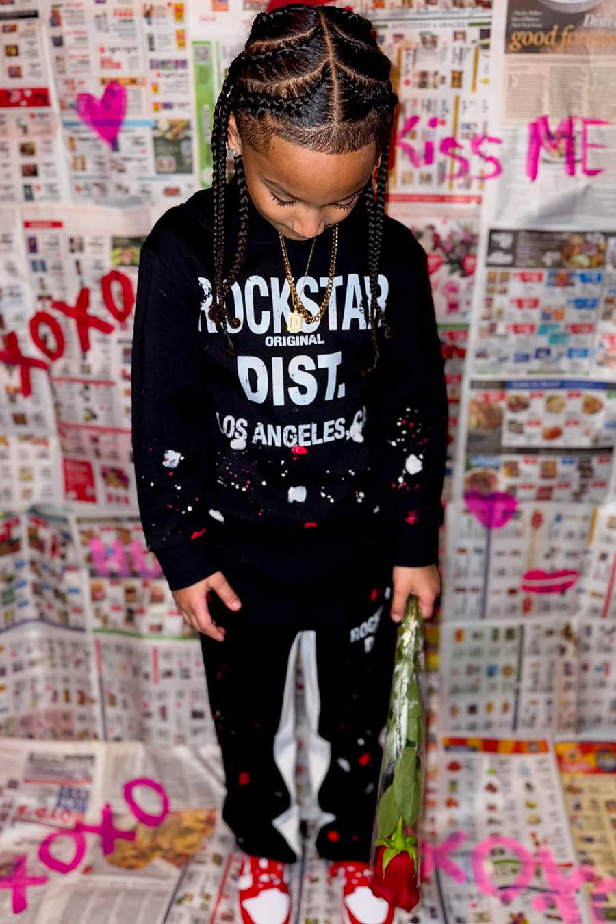 Boys Scottie Black/Red Baggy Stacked Track Set