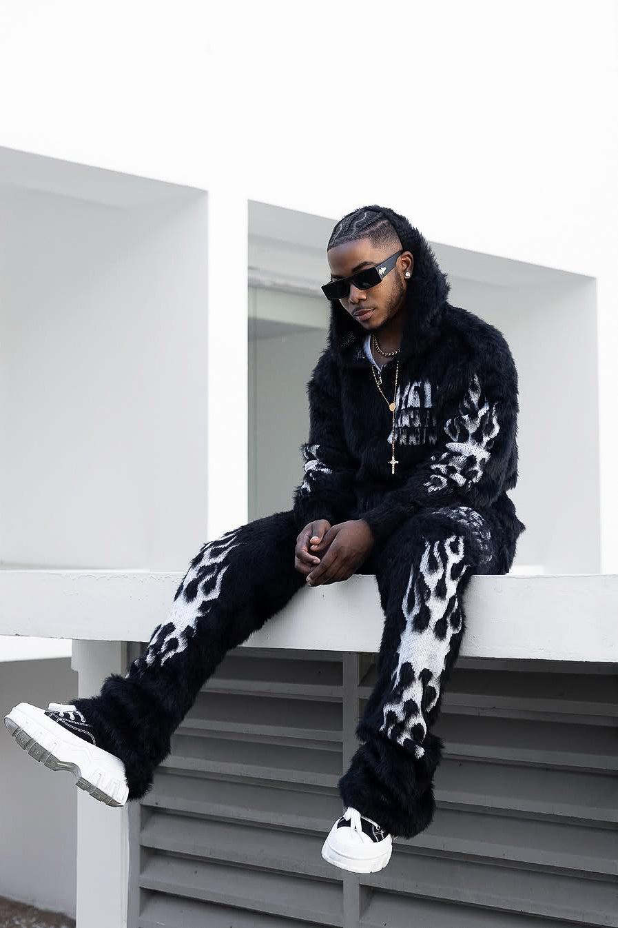 Toshio Black Stacked Flare Knitted Mohair Track Set