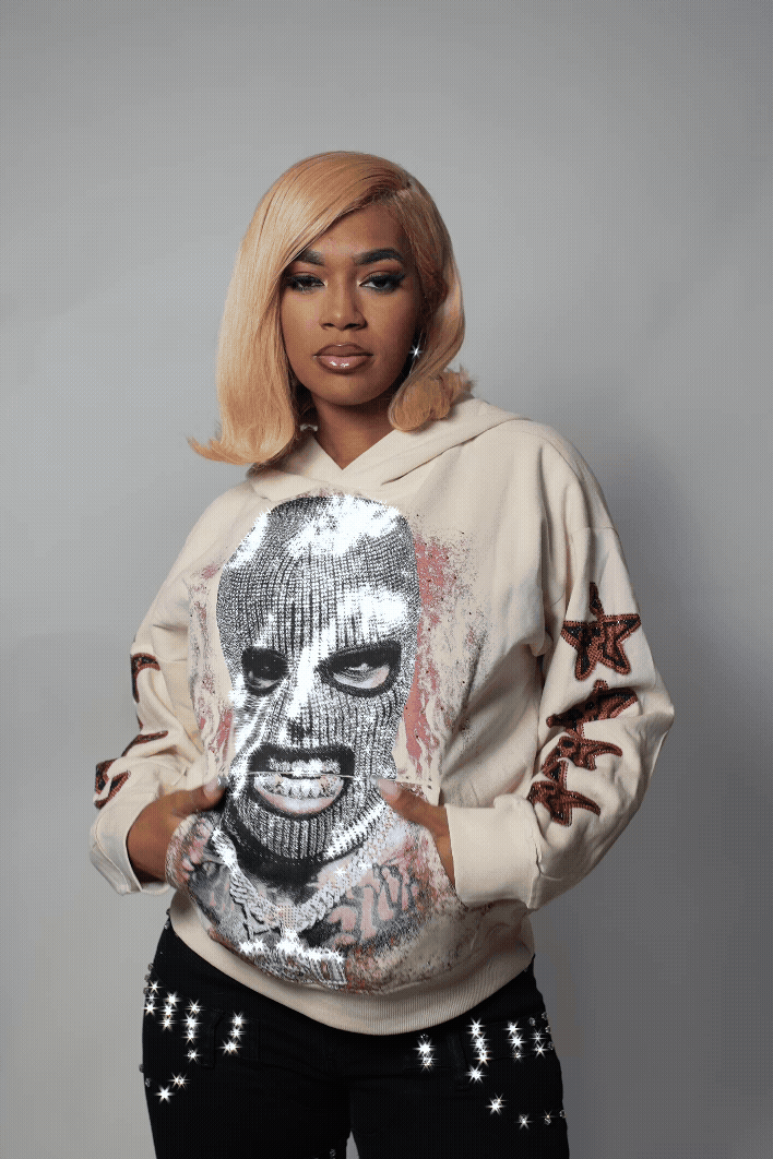 Ahsiyah Beige Rhinestone Hoodie