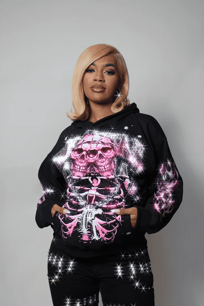 Simone Black/Pink Rhinestone Hoodie