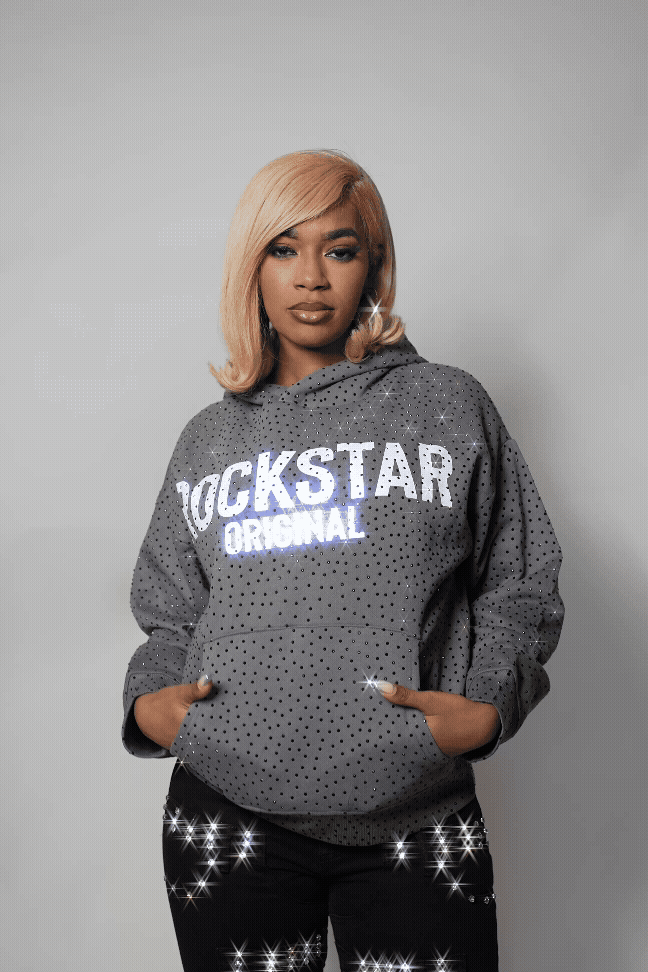 Crystiqa Charcoal/White Rhinestone Hoodie