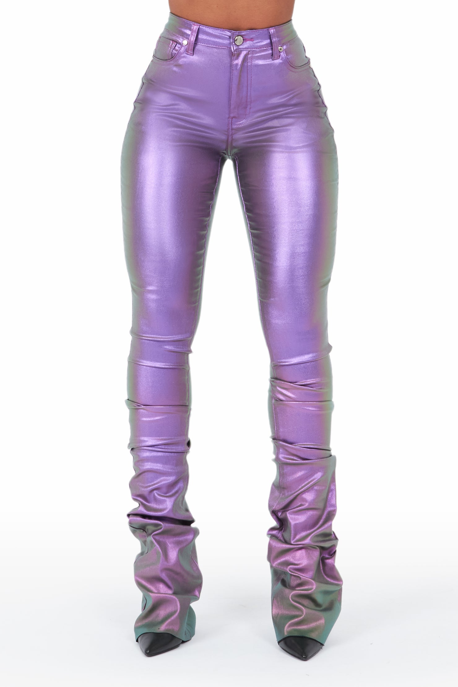 The Drama Metallic Purple PU Super Stacked Pant– Rockstar Original