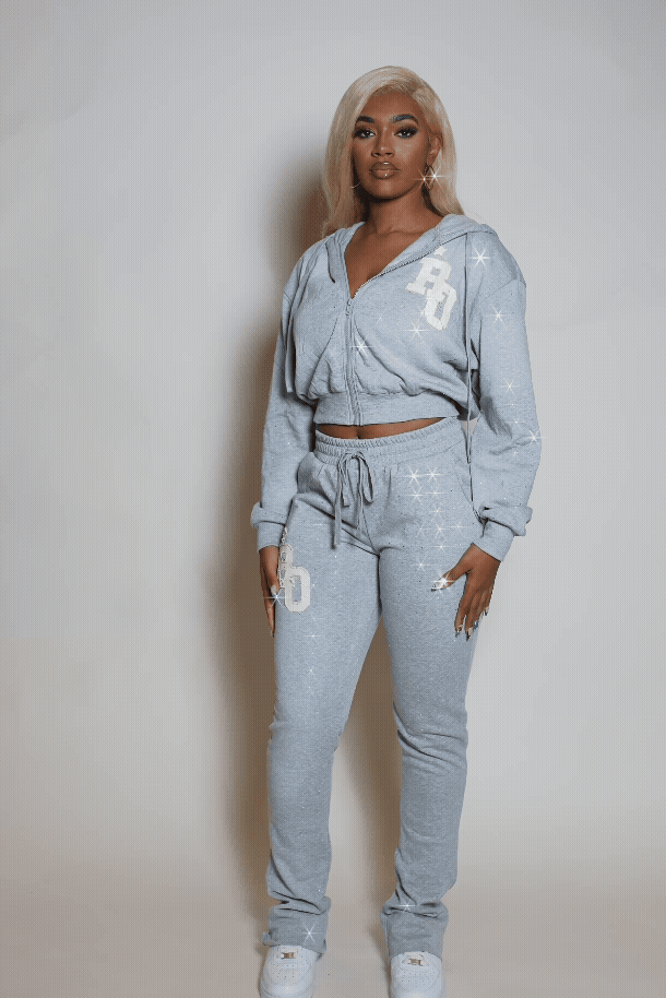 Tyona Heather Grey Rhinestone Stacked Flare Track Set