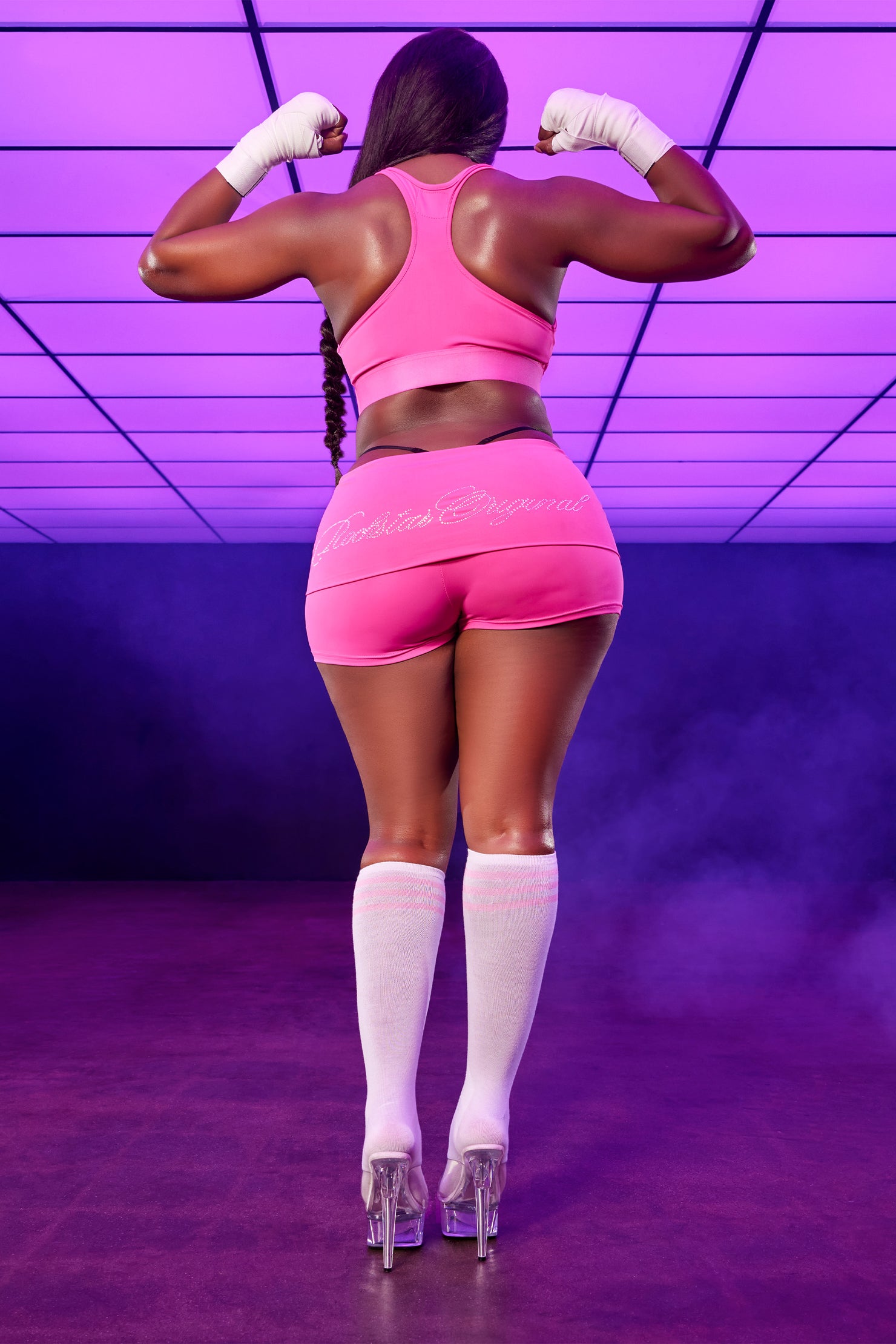 Arieona Hot Pink Rhinestone Sports Bra Foldover Short Set