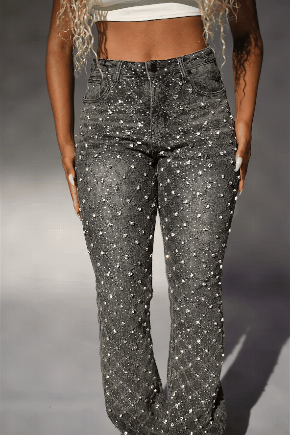 Sareka Grey Wash Rhinestone Stacked Flare Jean
