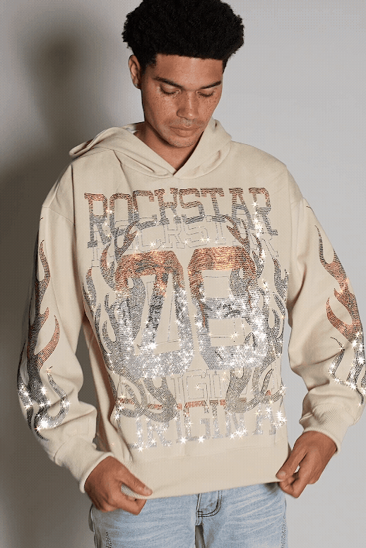 Veyene Beige Rhinestone Oversized Hoodie