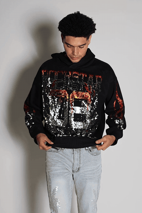 Veyene Black Rhinestone Oversized Hoodie