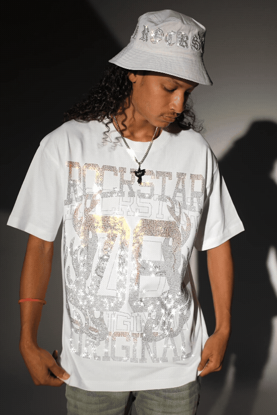 Veyene White Graphic Rhinestone T-Shirt