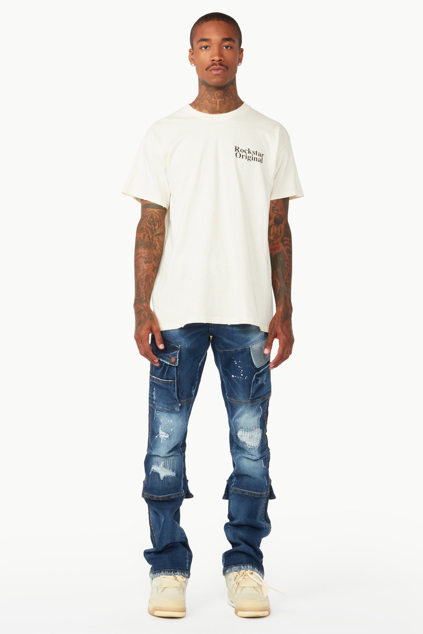 Gannon Dark Blue Stacked Flare Jean