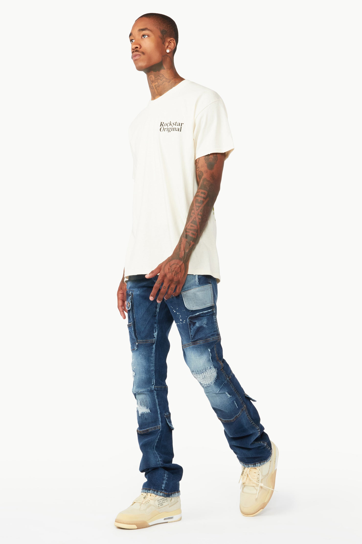 Gannon Dark Blue Stacked Flare Jean