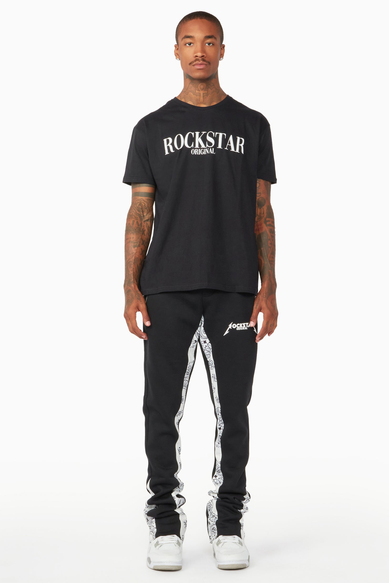 Everest Black/Bandana White Stacked Flare Track Pant