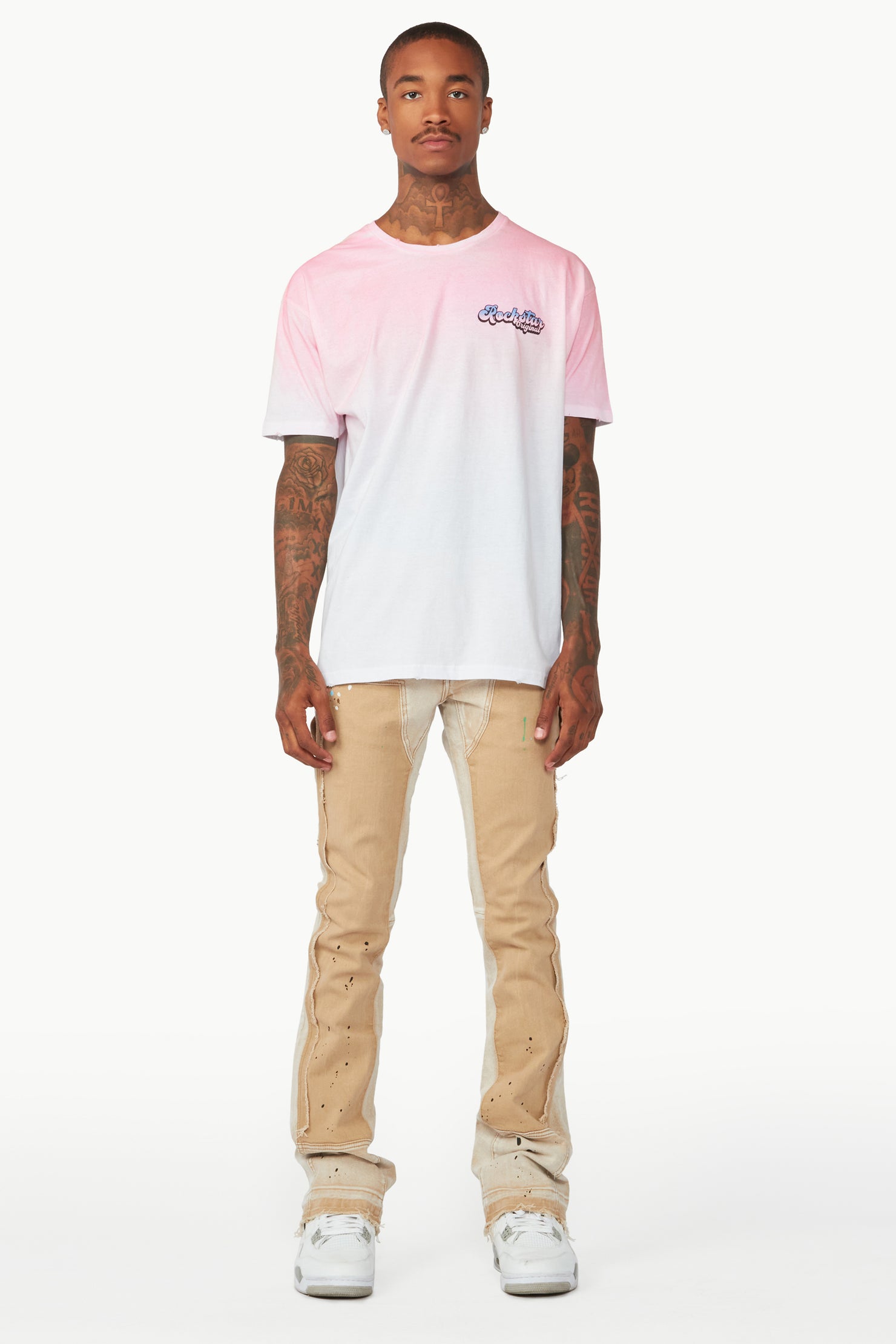 Carson Beige Stacked Flare Jean