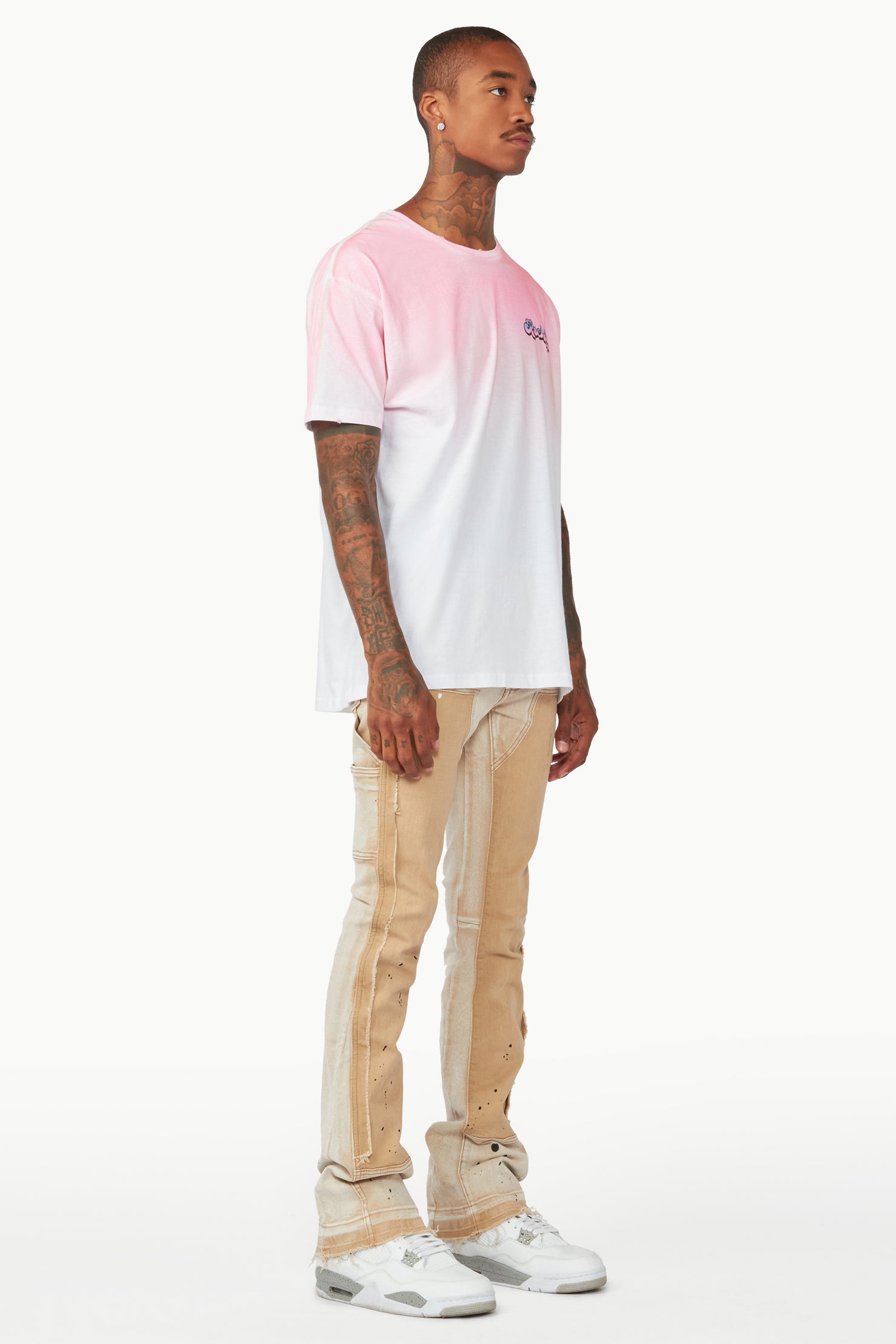 Carson Beige Stacked Flare Jean