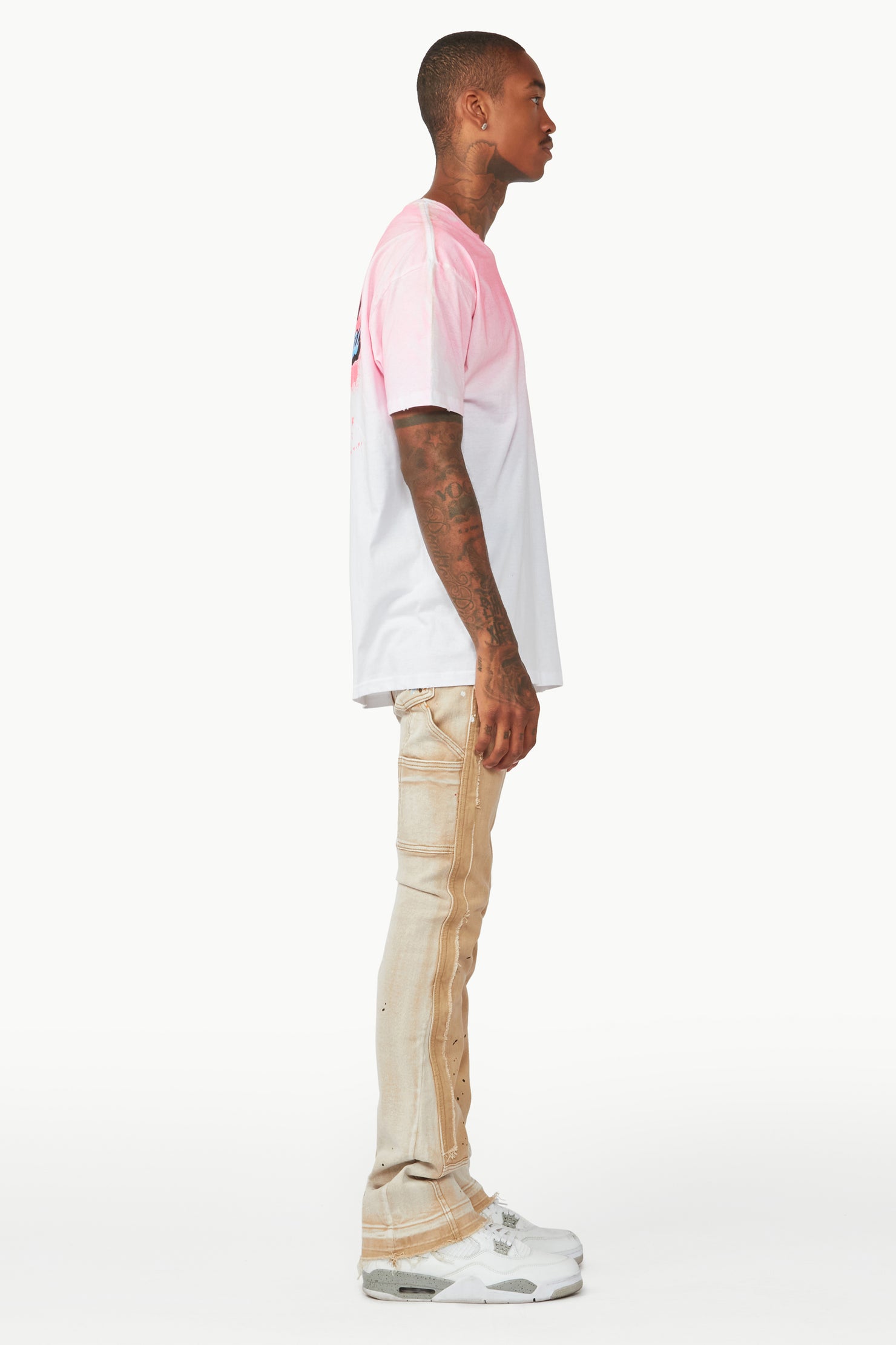 Carson Beige Stacked Flare Jean