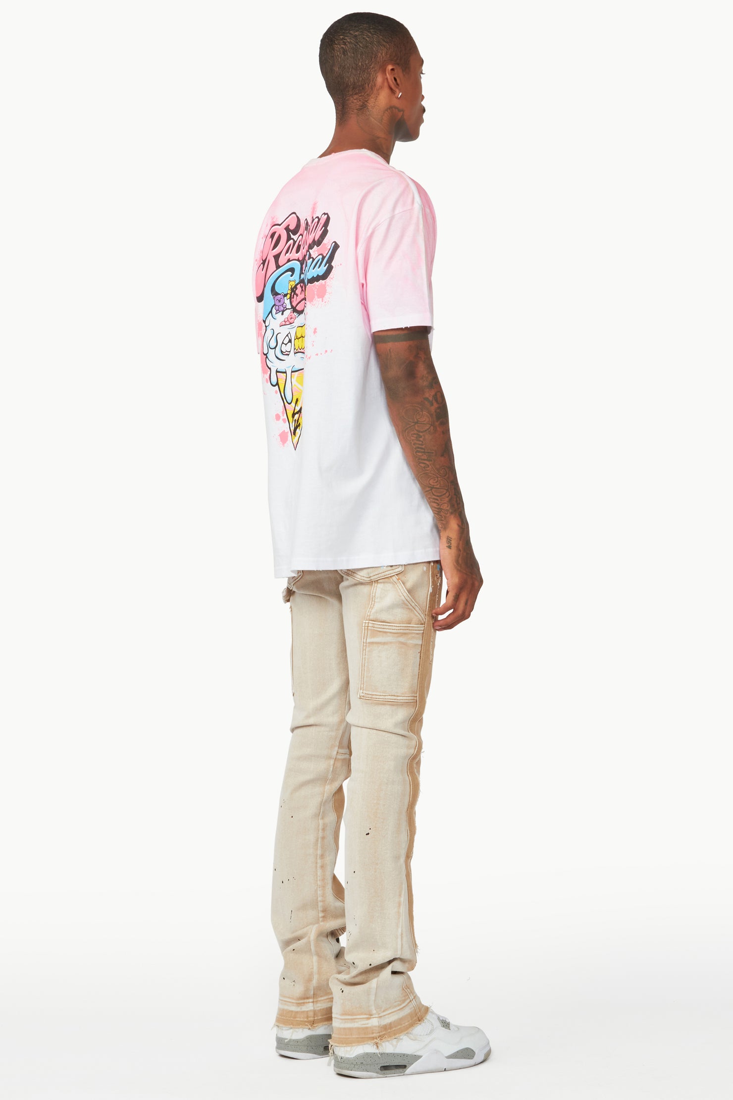 Carson Beige Stacked Flare Jean