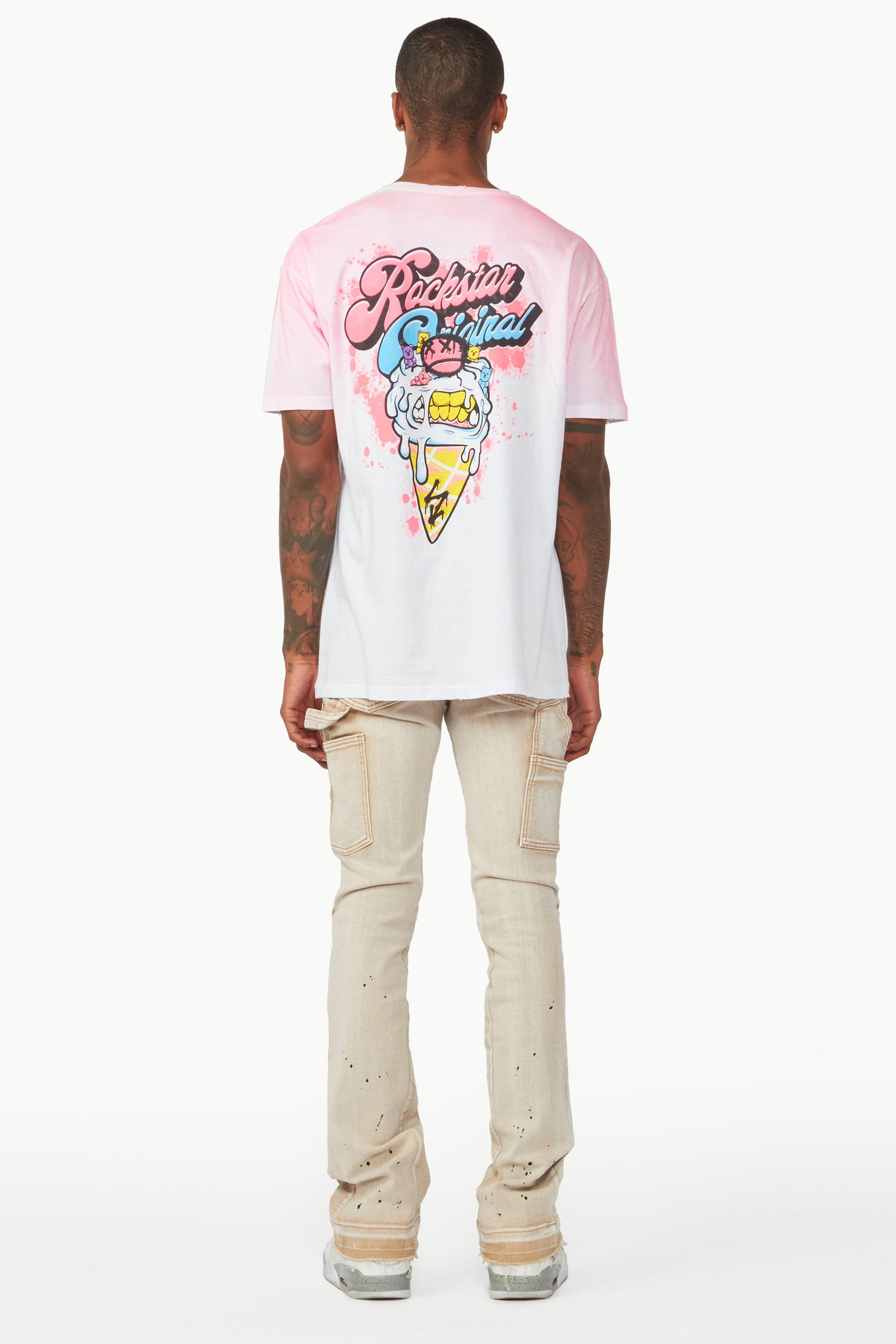 Carson Beige Stacked Flare Jean