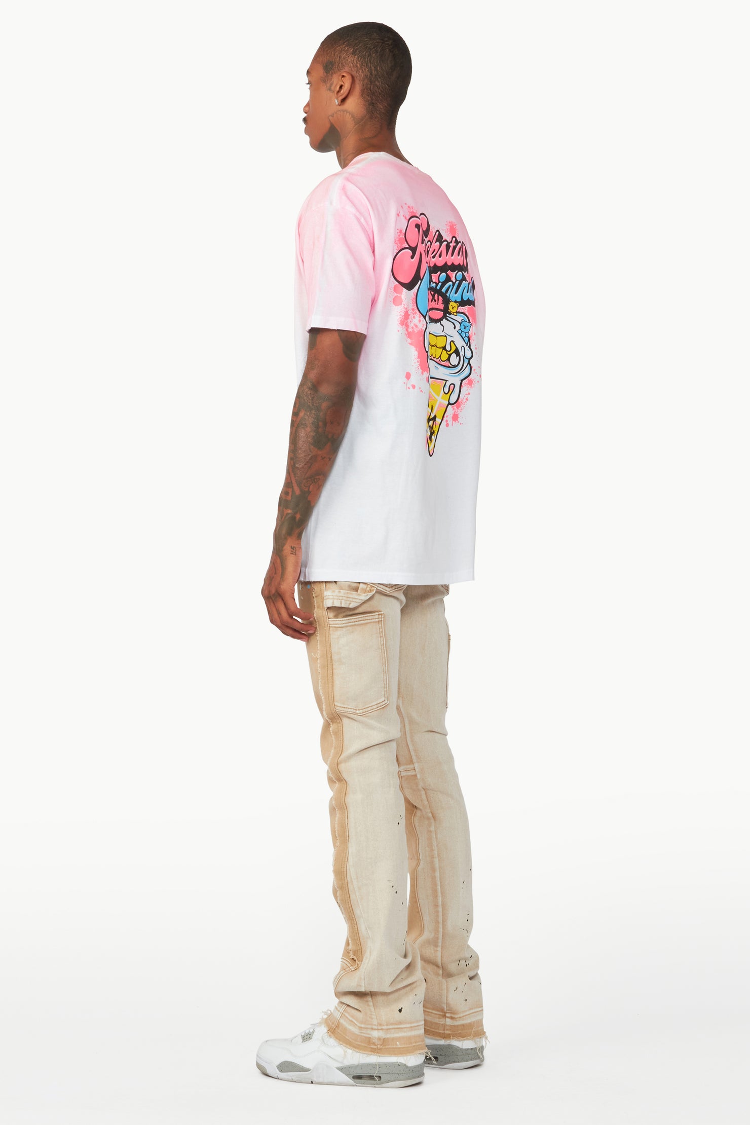 Carson Beige Stacked Flare Jean