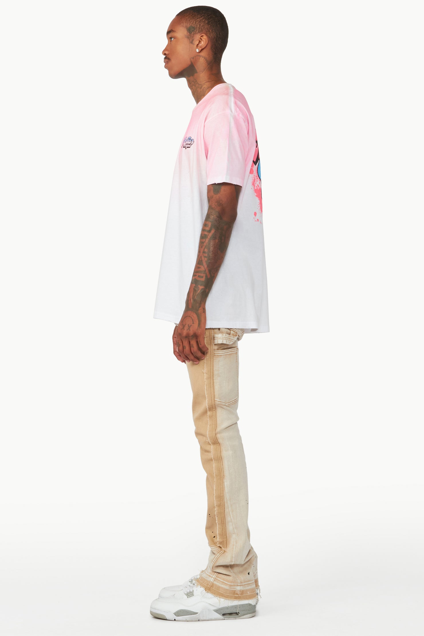 Carson Beige Stacked Flare Jean