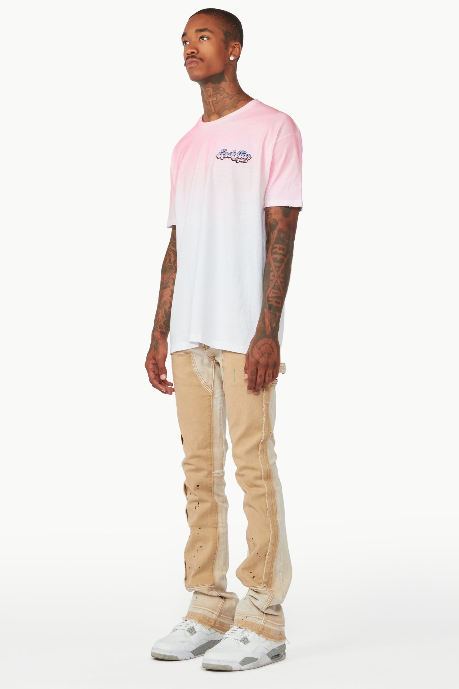 Carson Beige Stacked Flare Jean