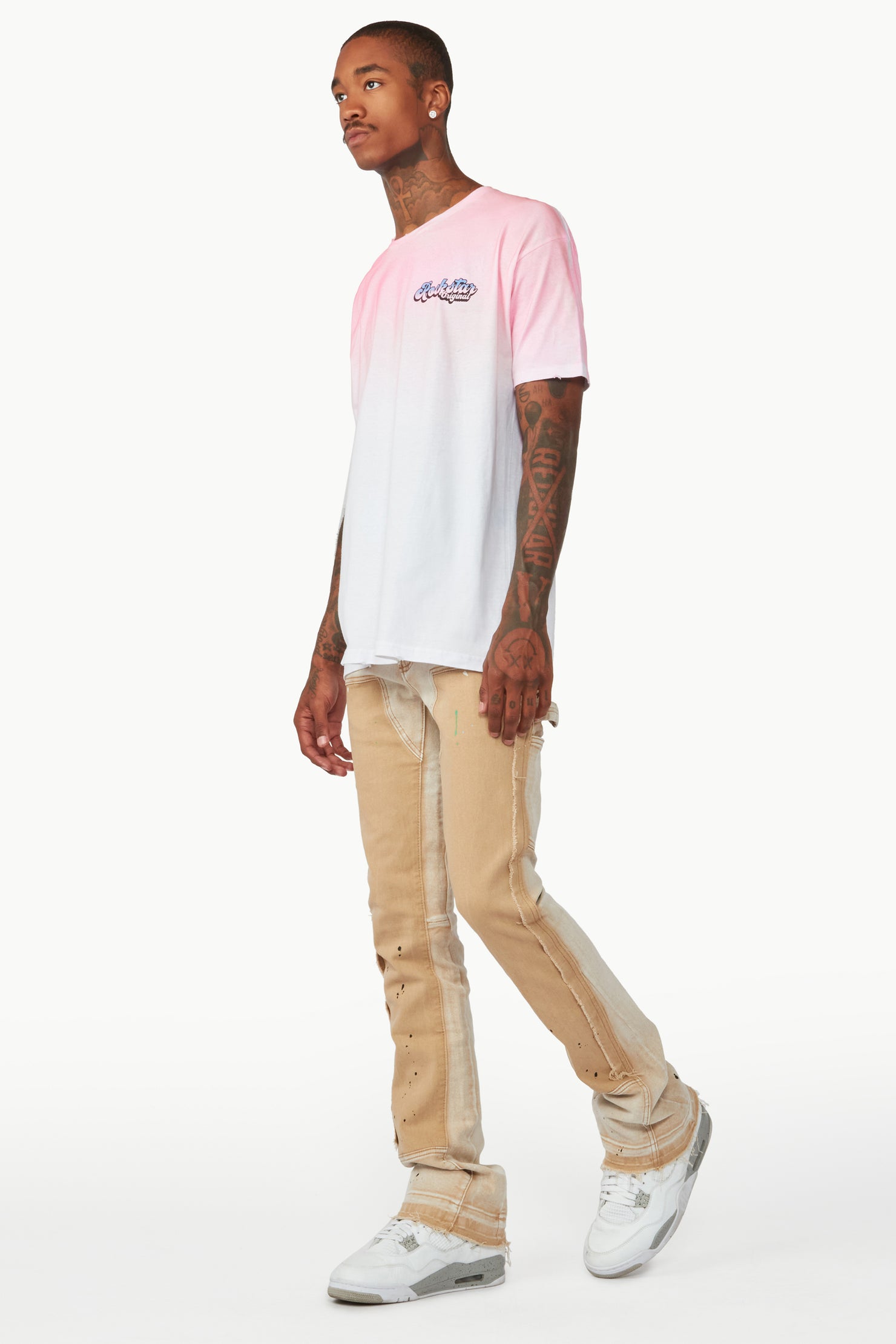 Carson Beige Stacked Flare Jean