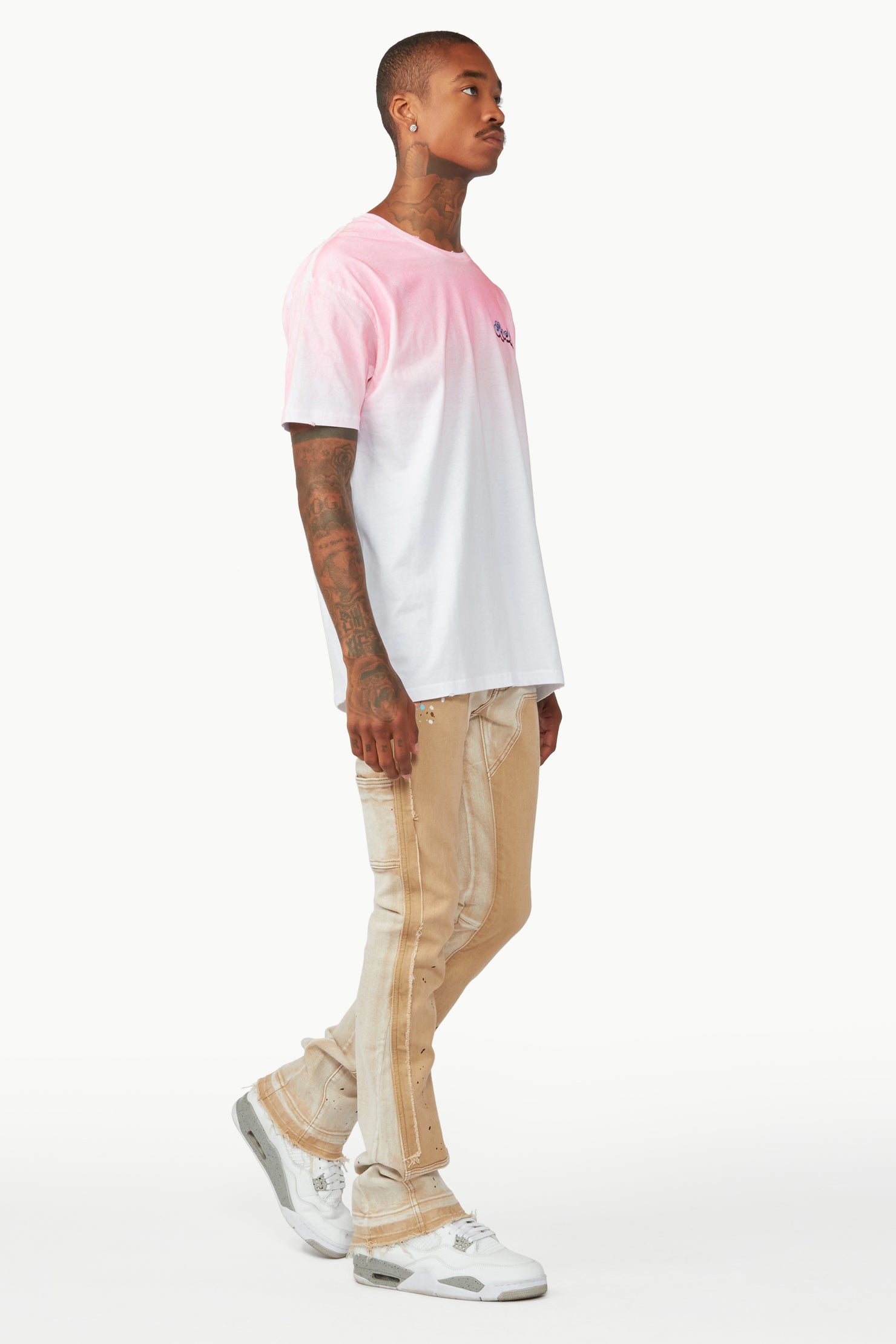 Carson Beige Stacked Flare Jean