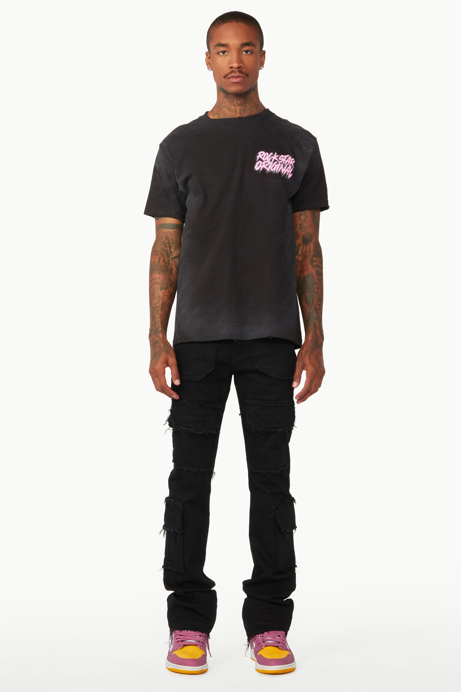 Tyrell Black Stacked Flare Cargo Jean