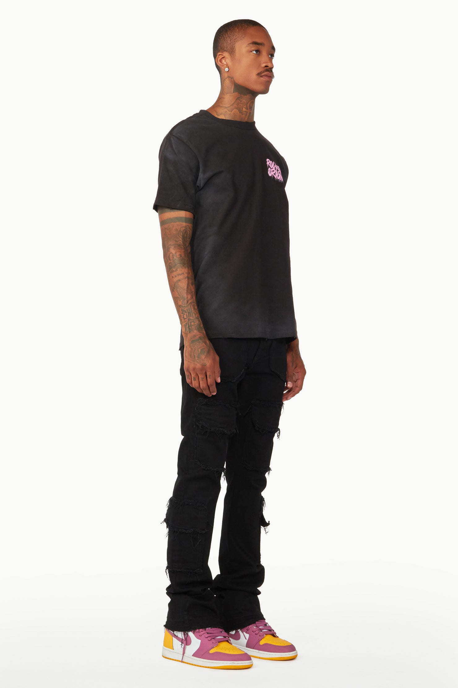Tyrell Black Stacked Flare Cargo Jean