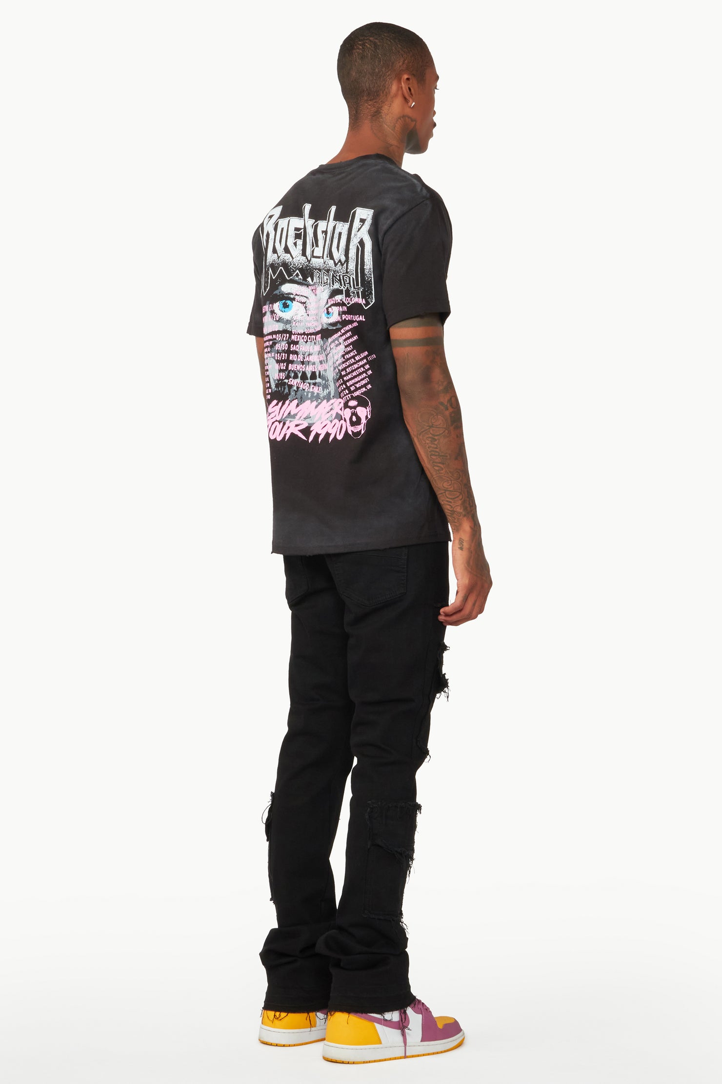 Tyrell Black Stacked Flare Cargo Jean