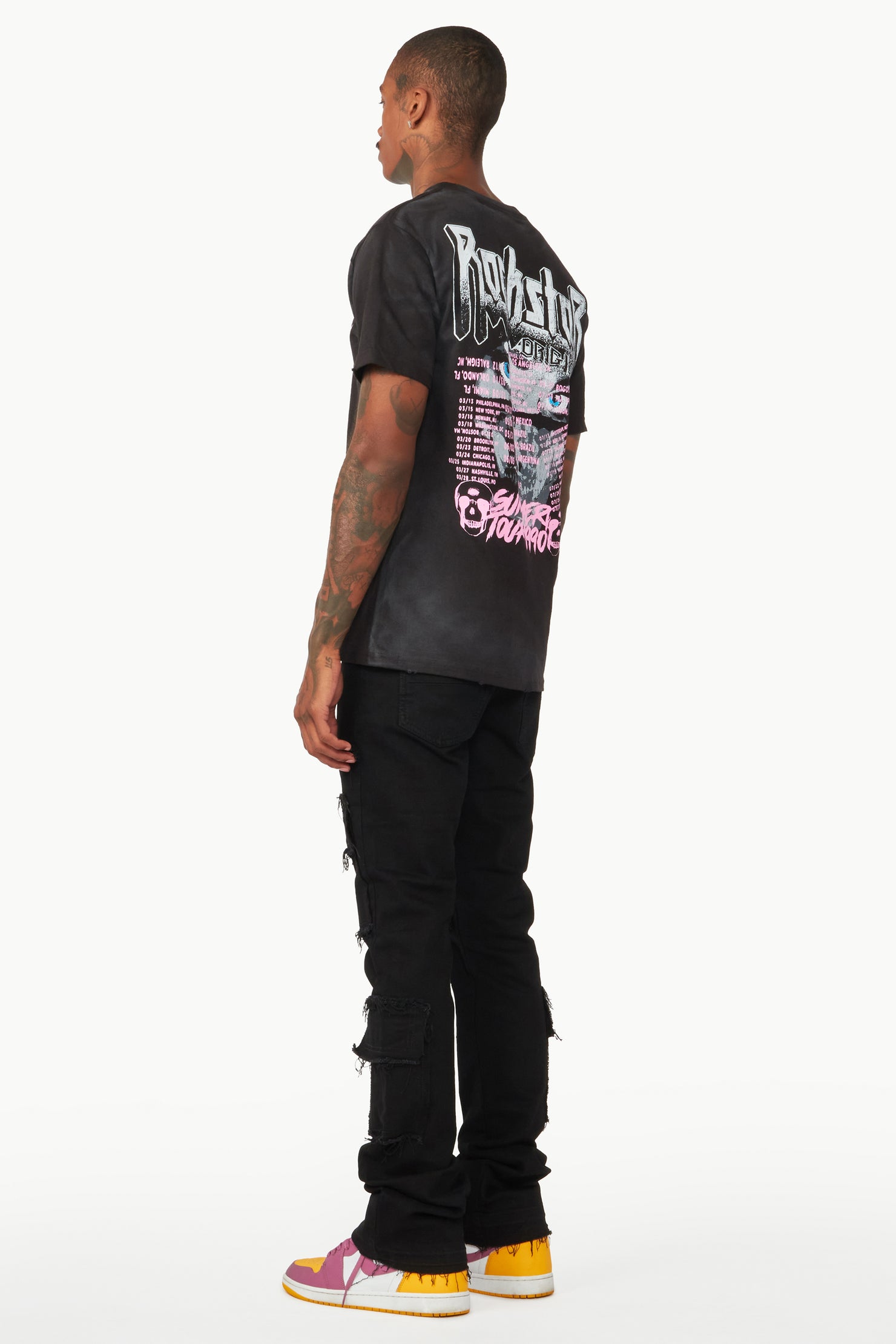 Tyrell Black Stacked Flare Cargo Jean