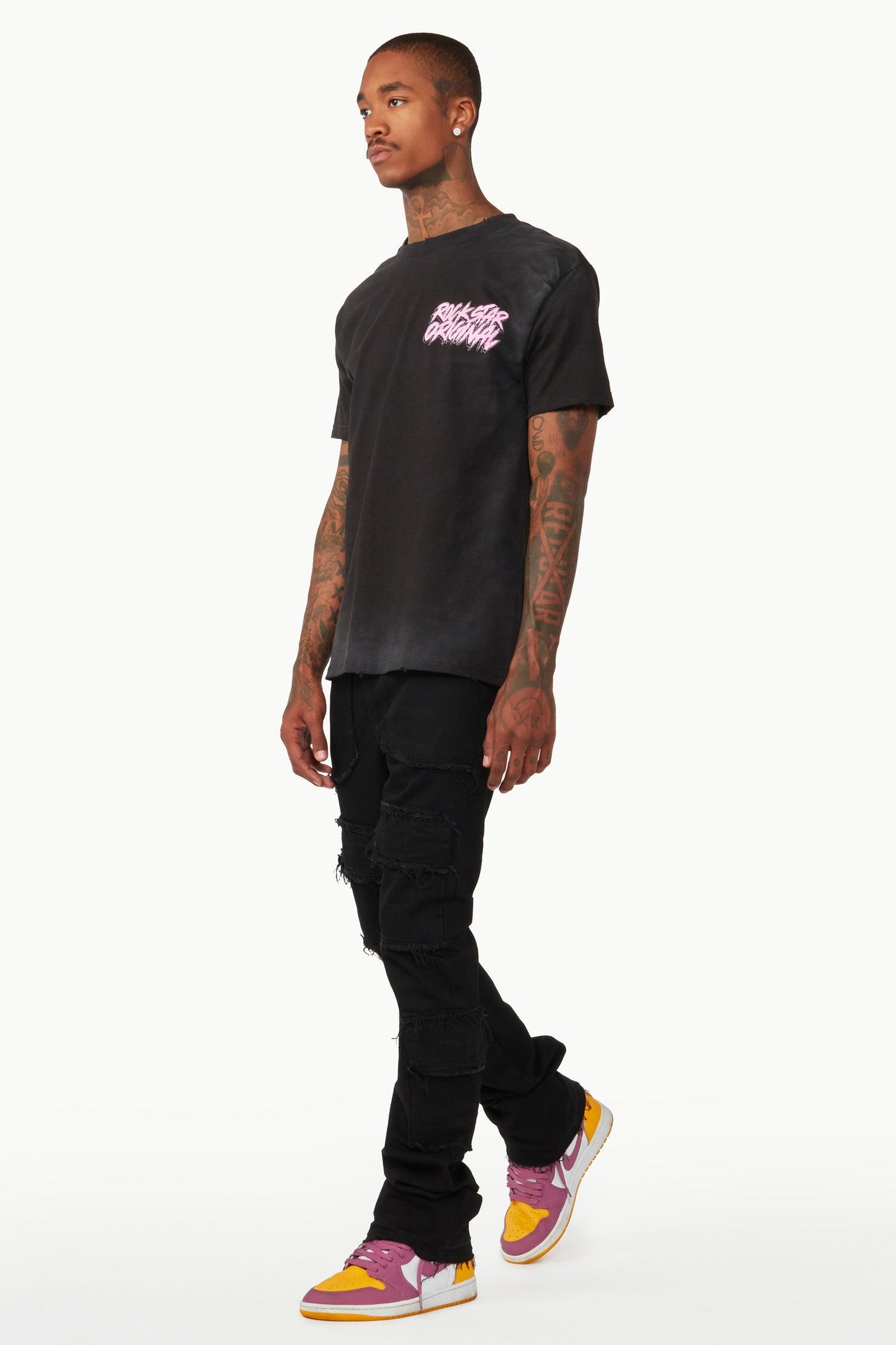 Tyrell Black Stacked Flare Cargo Jean