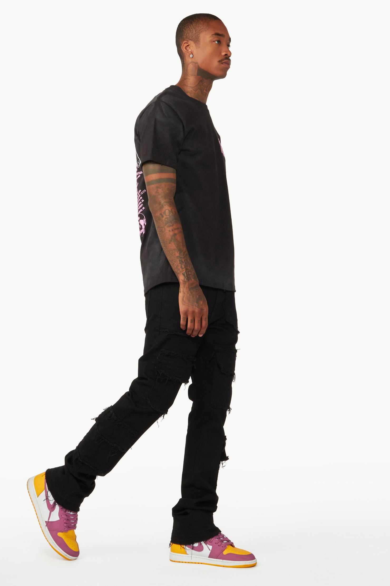 Tyrell Black Stacked Flare Cargo Jean