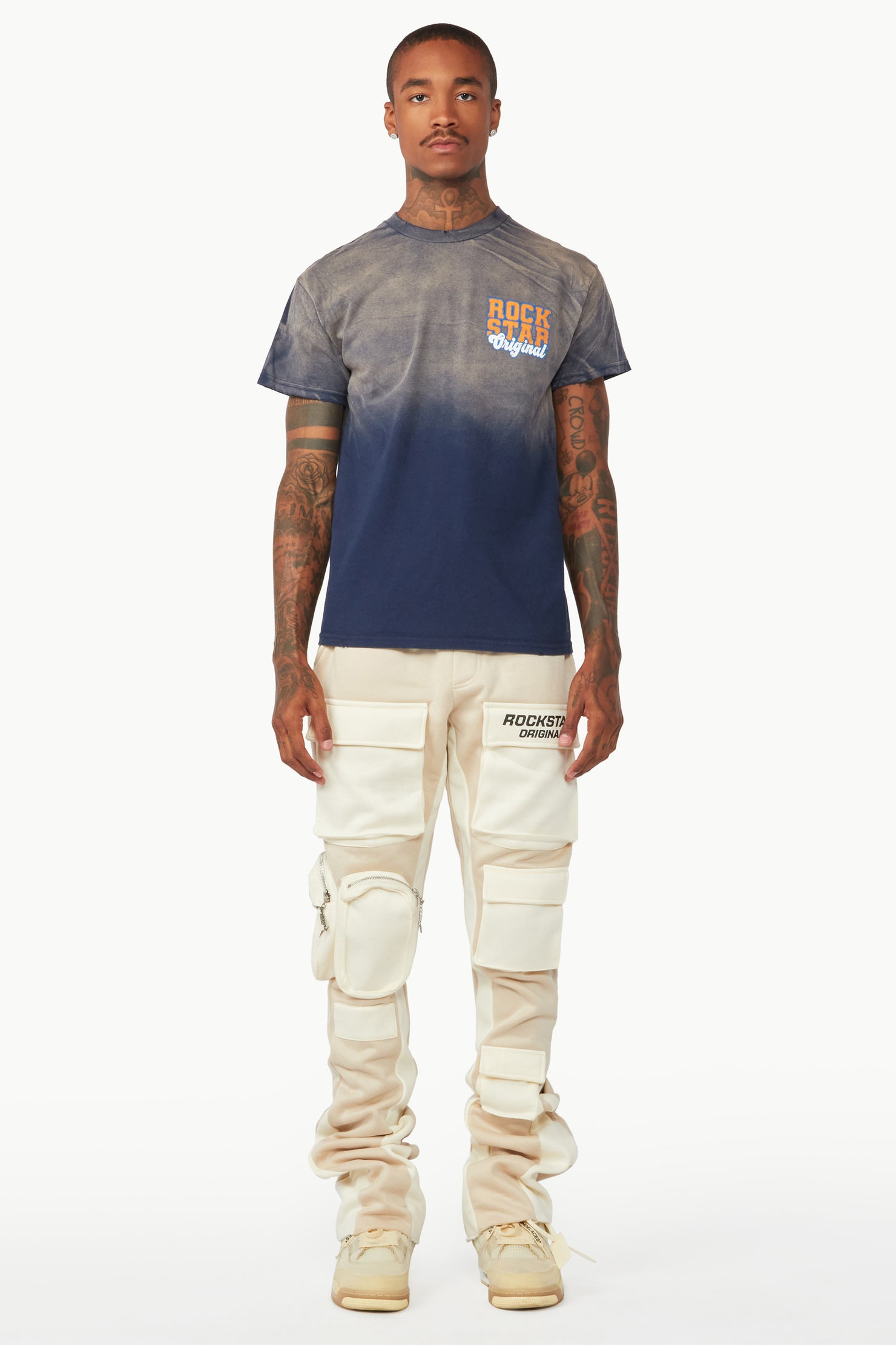 Noriko Beige/Ivory Stacked Flare Track Pant