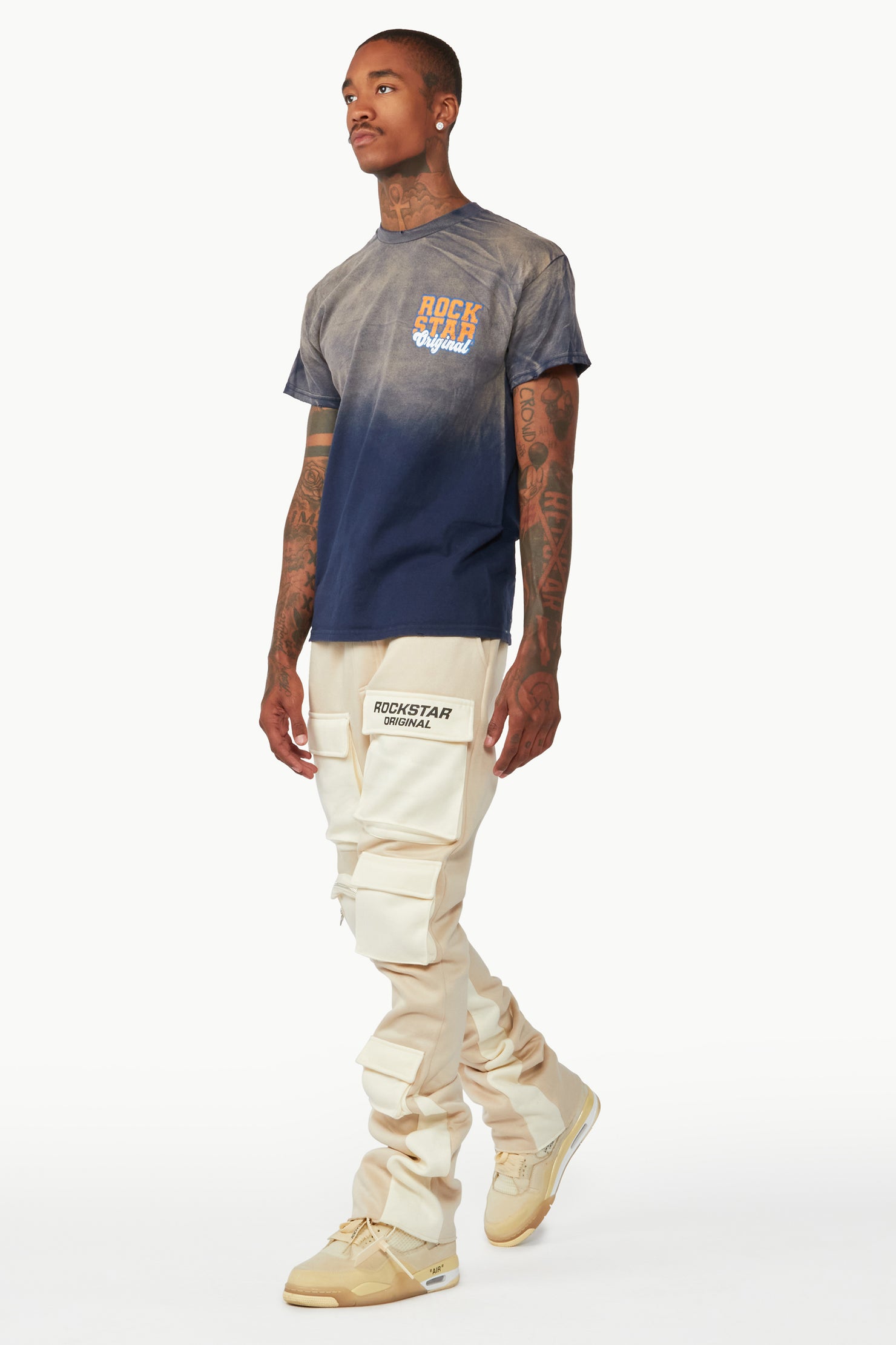 Noriko Beige/Ivory Stacked Flare Track Pant