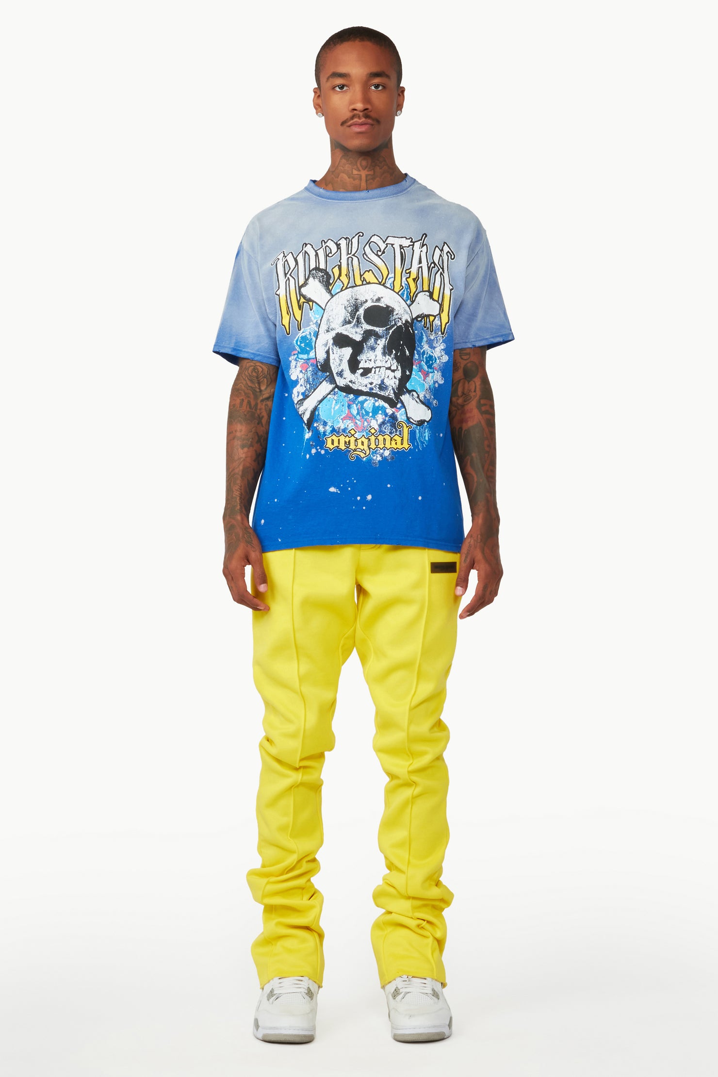 Branson Yellow Stacked Flare Trackpant