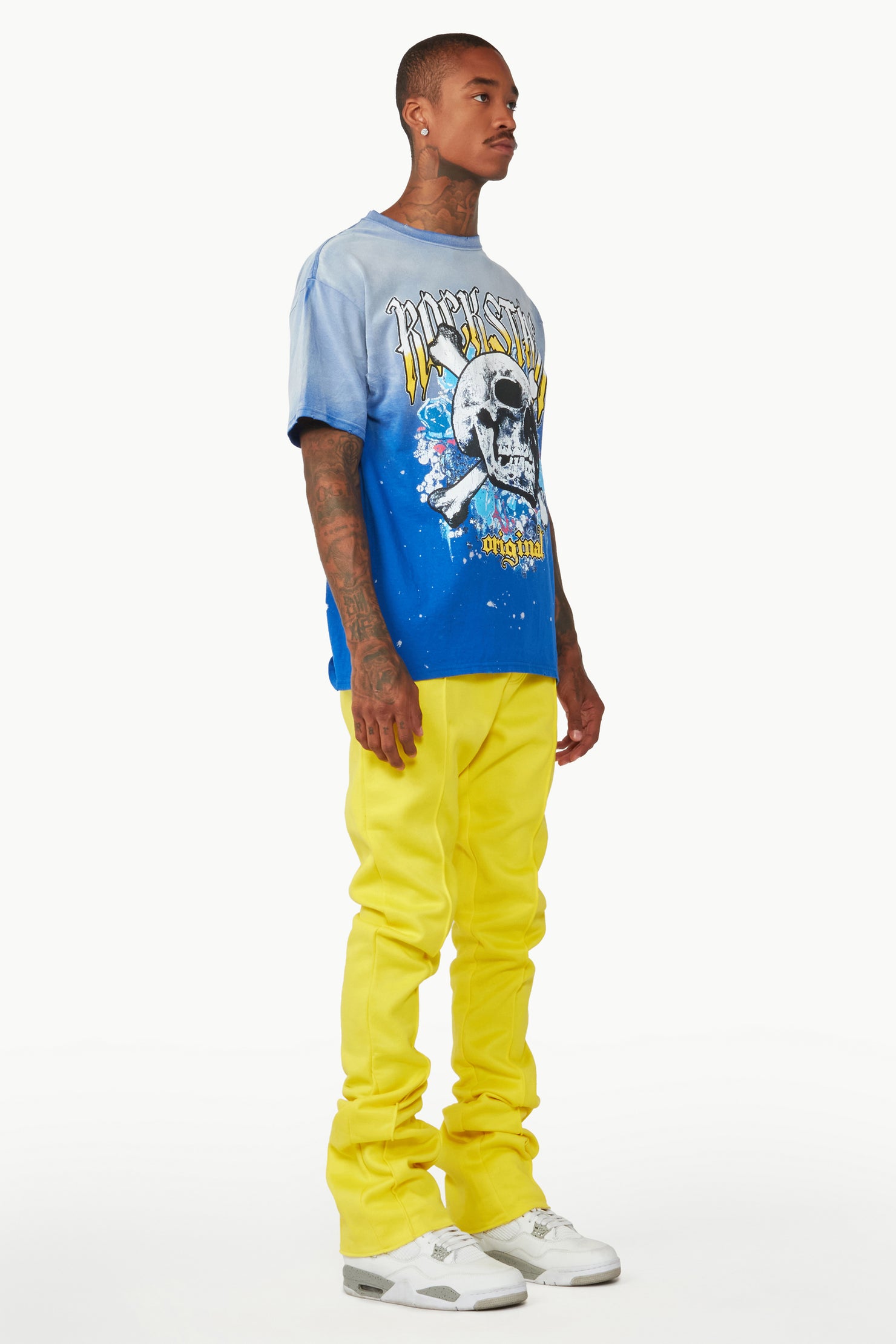 Branson Yellow Stacked Flare Trackpant