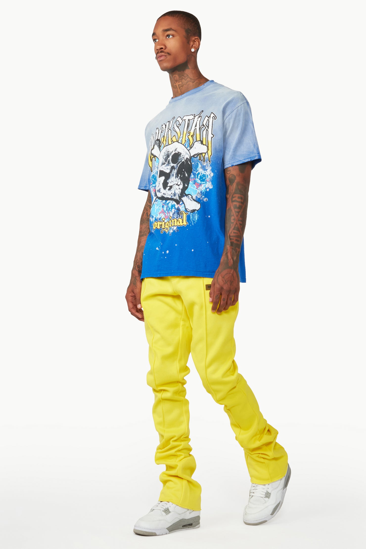 Branson Yellow Stacked Flare Trackpant