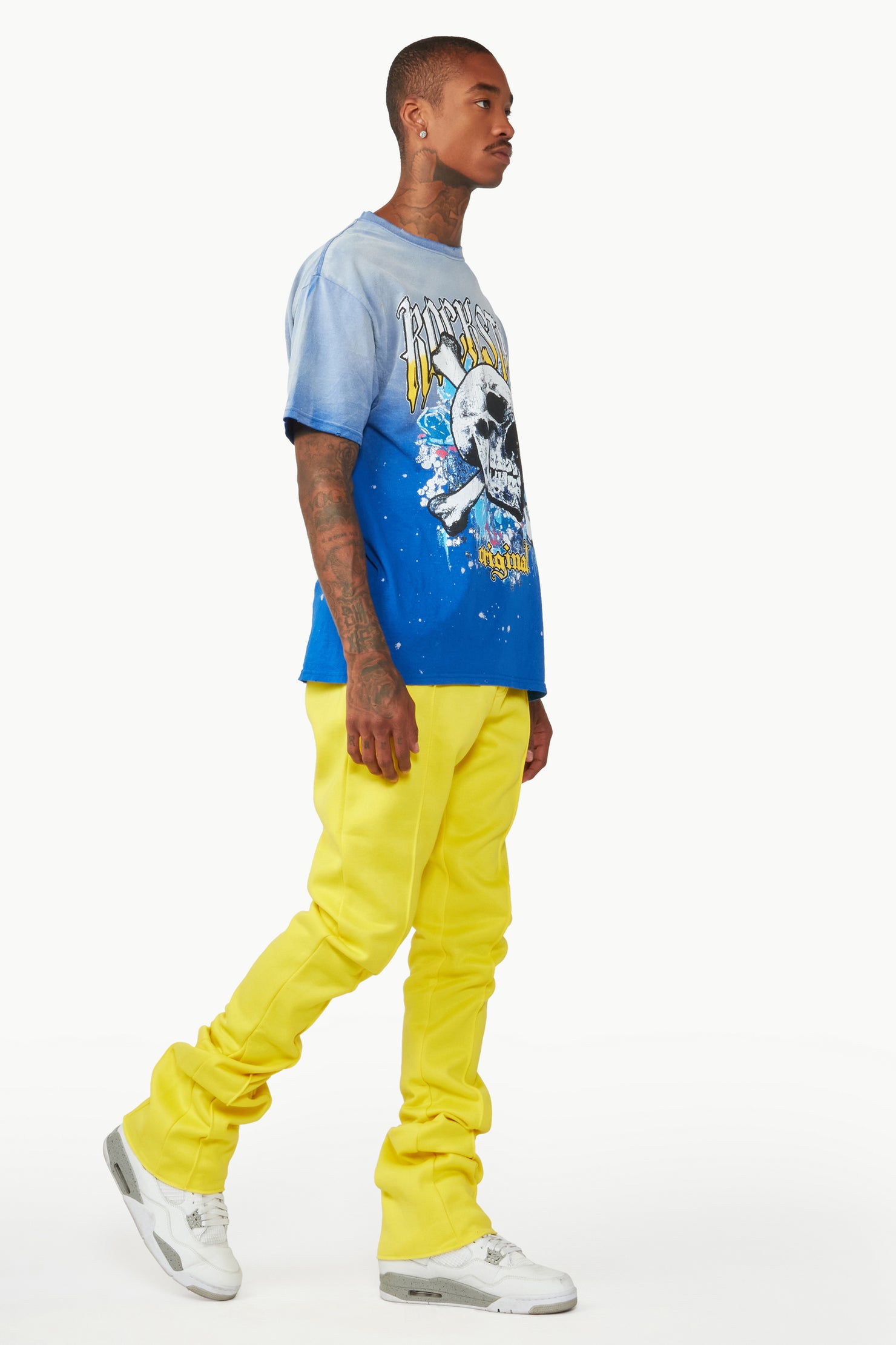 Branson Yellow Stacked Flare Trackpant
