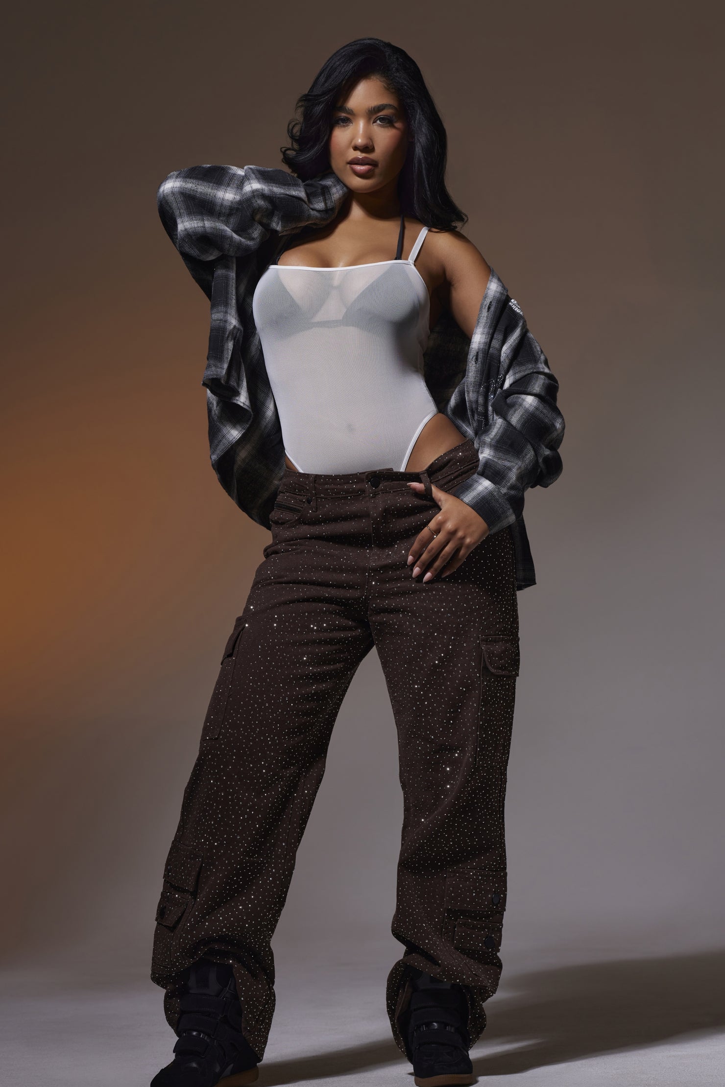 Dominika Brown Rhinestone Baggy Fit Jean