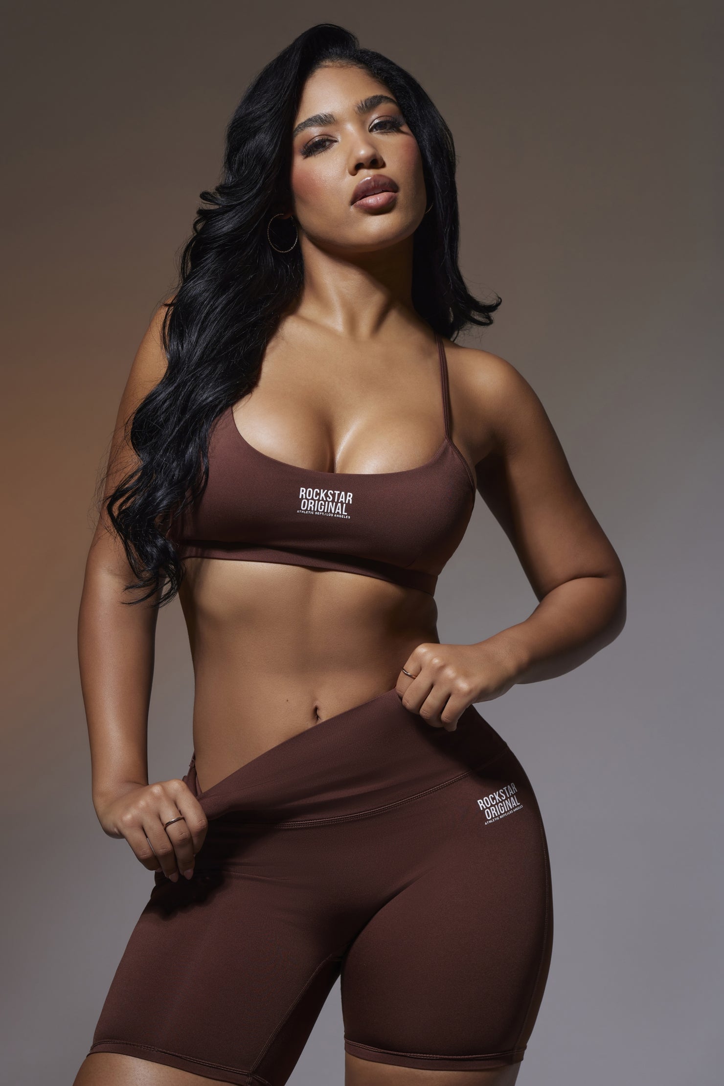 Aliccia Brown Tank Active Bike Short Set