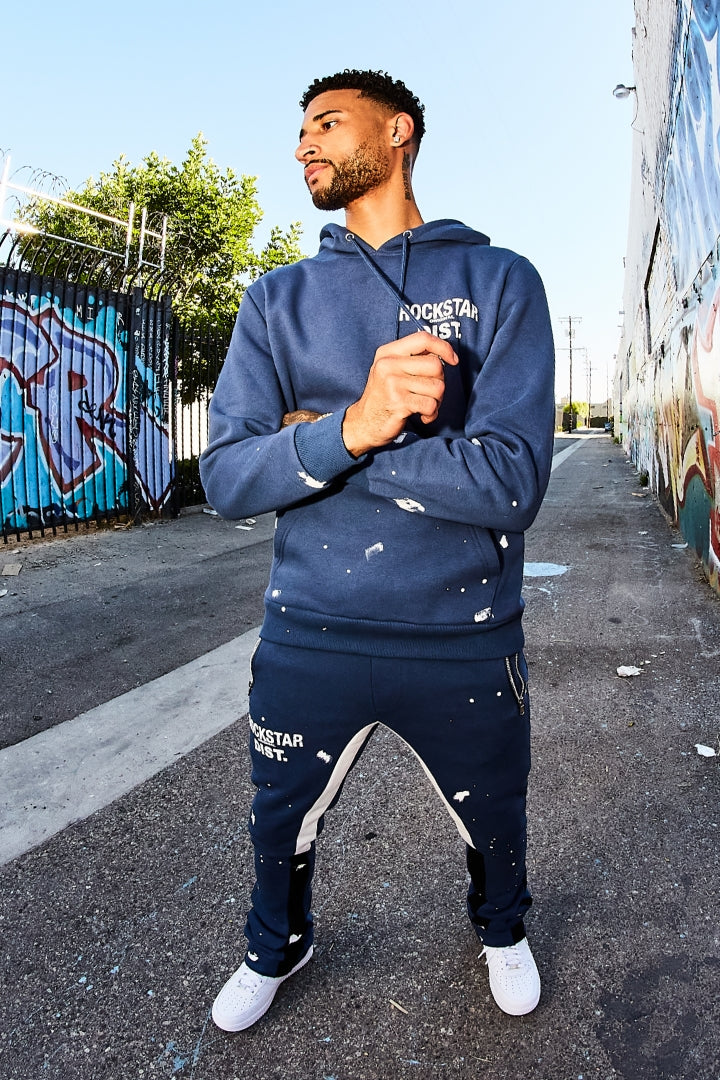 Raffer Navy Hoodie/Super Stacked Flare Pant Set