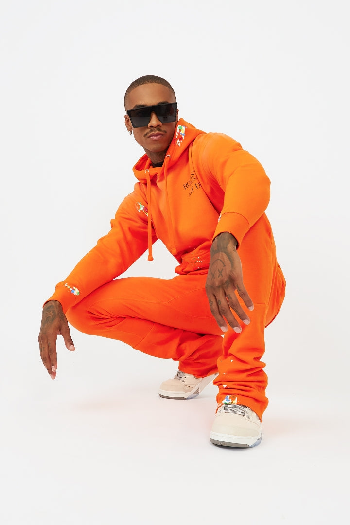 Rockstar Art Dist. Orange Hoodie/Stacked Flare Set