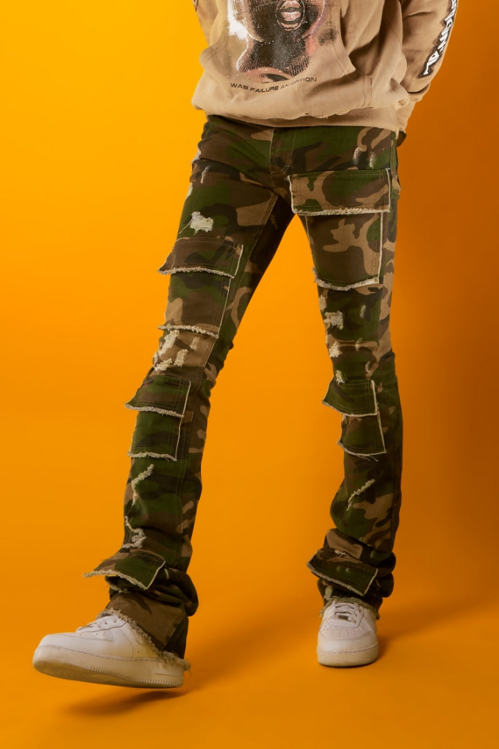 Petrus Camo Super Stacked Flare Jean
