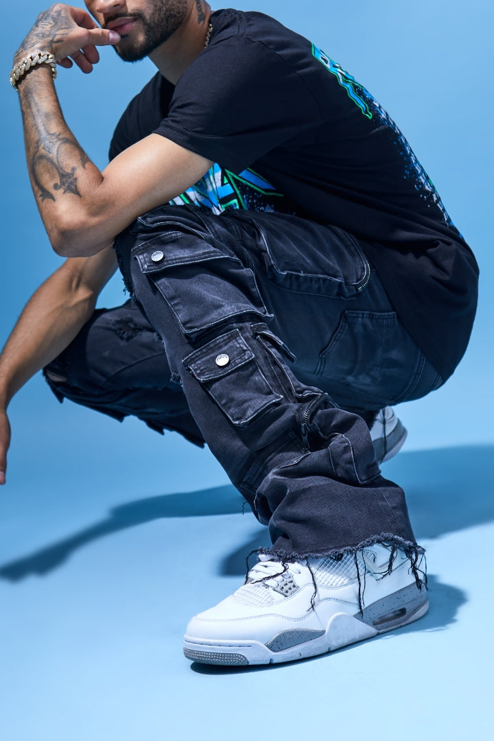 Konrad Grey Wash Cargo Stacked Flare Jean