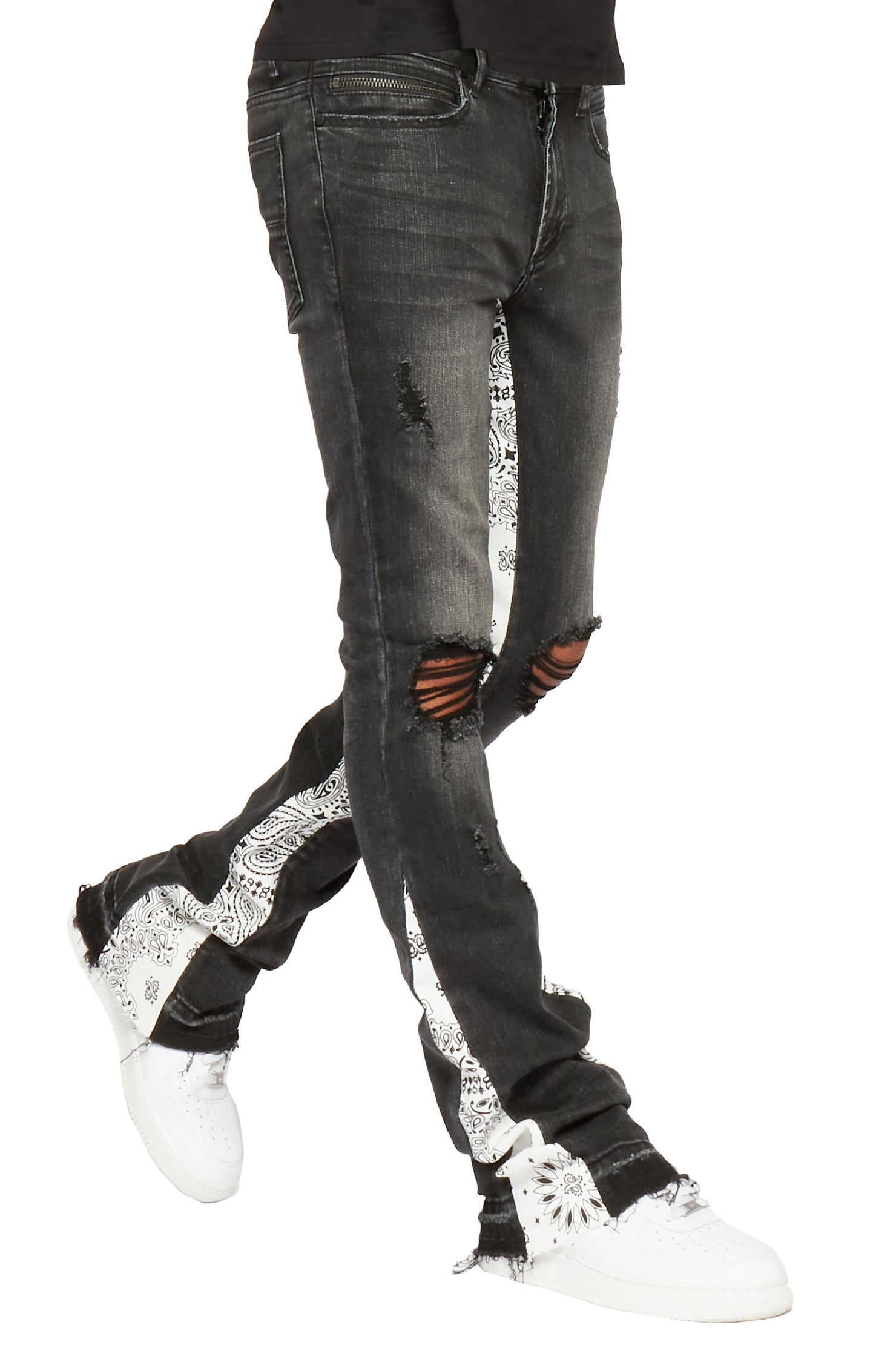 Wiz Dark Grey/White Stacked Flare Jean