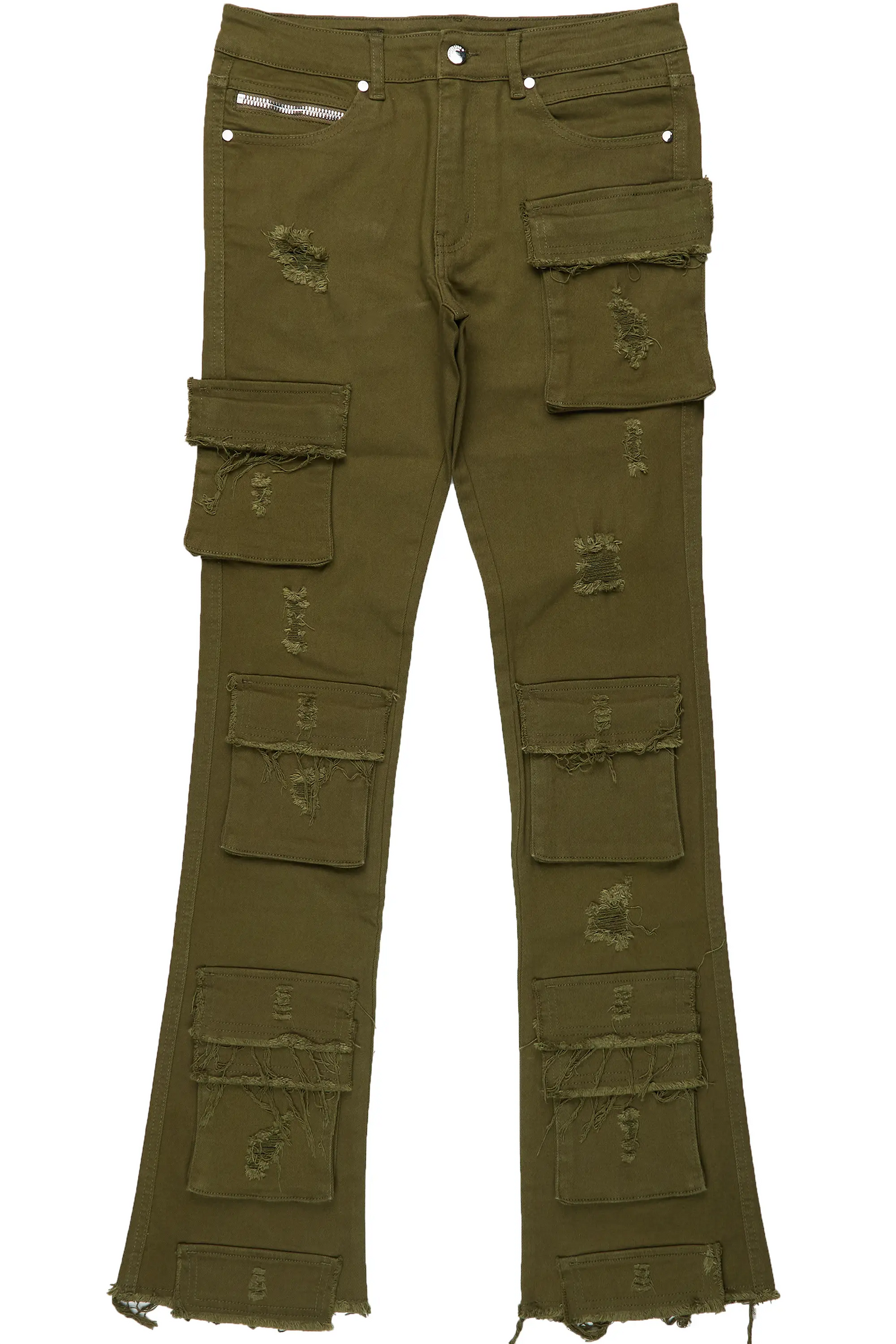 Zander Green Stacked Flare Cargo Jean