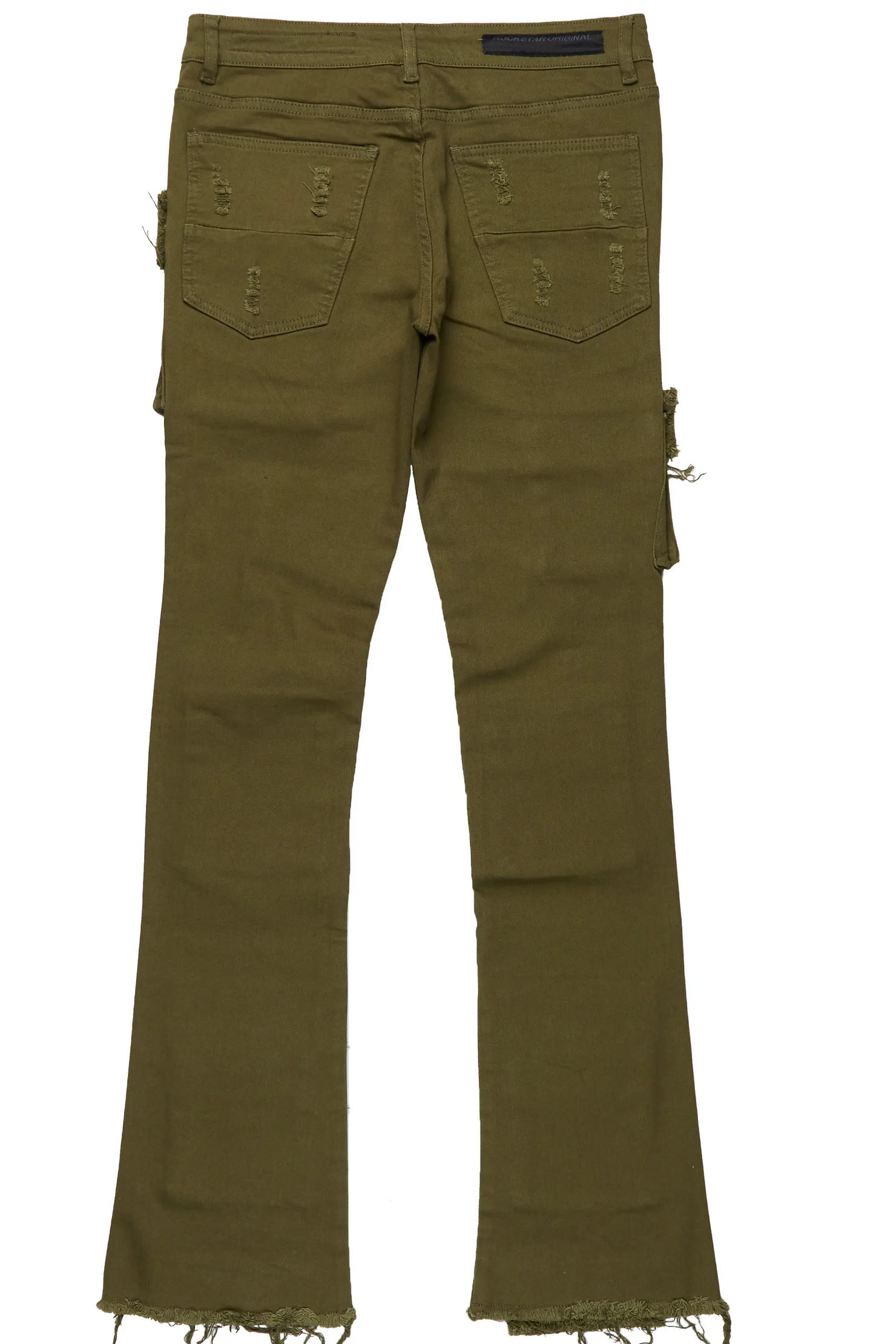 Boys Zander Green Stacked Flare Cargo Jean
