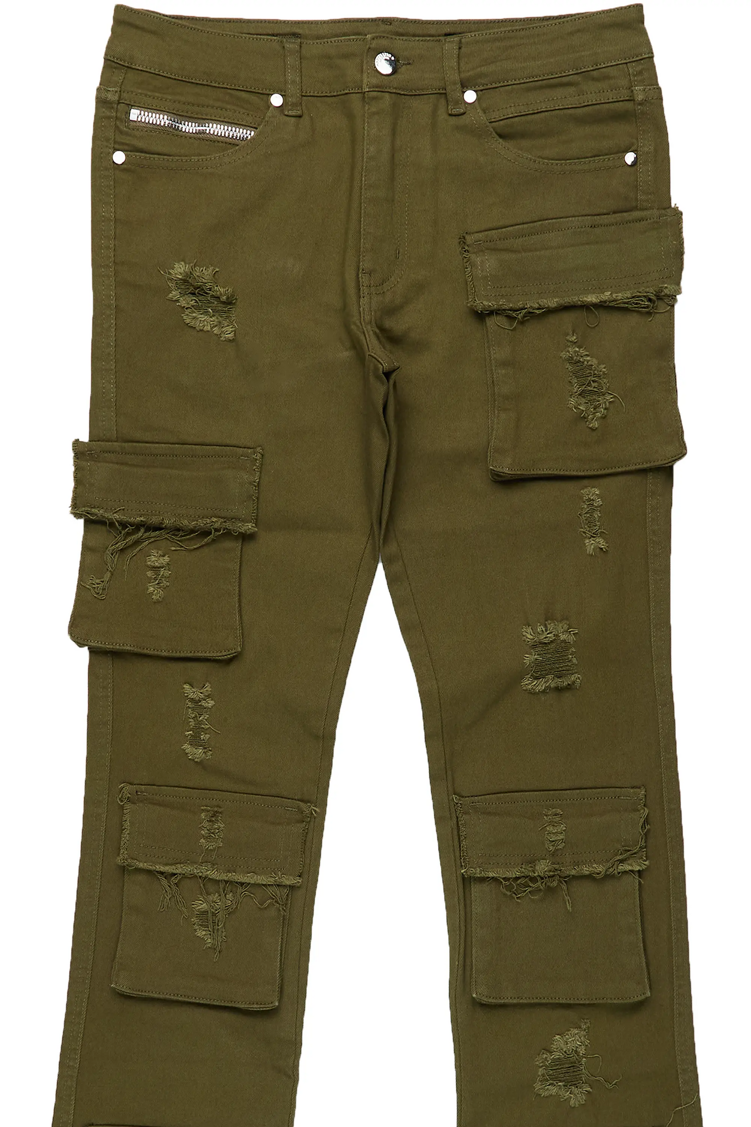 Boys Zander Green Stacked Flare Cargo Jean